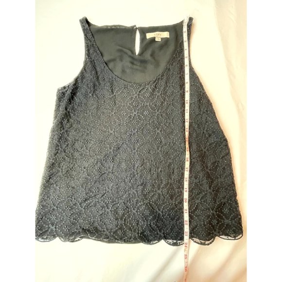 Ann Taylor LOFT Women Lace Blouse Tank Top Embroidered Scalloped Hem Black SZ S - Picture 3 of 6